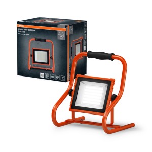 Osram Akku-LED-Arbeitsleuchte R-Stand (20W) in Orange mit USB-Ladefunktion.