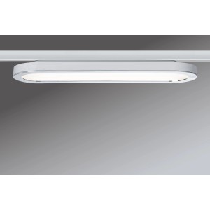 Weißes Paulmann URail LED Panel Loop 7W für Schienensysteme, montiert an der Decke.