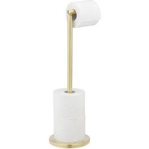 Wenko Stand Toilettenpapierhalter 2 in 1 Gold mit Papierrollen. Edelstahl, ca. 55cm hoch.