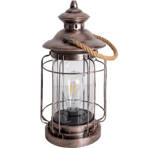 Kupferfarbene LED Solar Laterne (35 cm) mit Seil-Griff zum Aufhängen. Deko-Leuchte für Garten & Balkon.