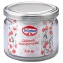 Dr. Oetker Einmachglas, 330 ml, transparent mit silbernem Deckel und Kirschdekor.