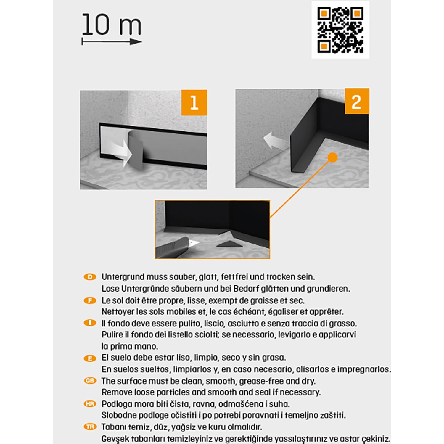 Anwendungsbeispiele für graue, selbstklebende Knickwinkel Sockelleiste, 48x13mm, 10m Länge.