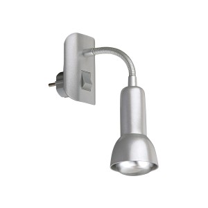 Titanfarbene Briloner Steckerleuchte Paku mit schwenkbarem Arm, ideal als Leselampe.