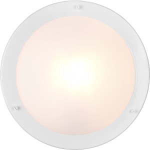 Weiße, runde Trio Deckenleuchte Condus für Bad oder Wohnraum mit mattem Glasschirm.