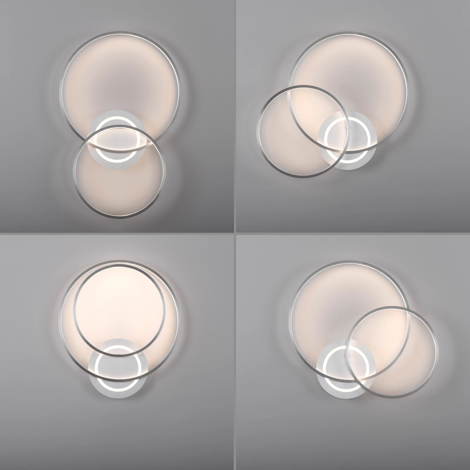 Moderne LED-Deckenleuchte Asmina von Just Light, Aluminium, 69x55cm, mit schaltbaren Ringen.