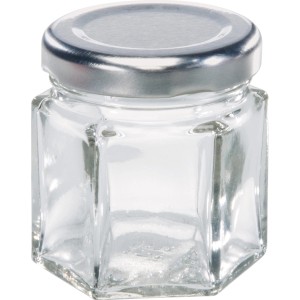 Leifheit Sechskantglas 47ml, kleines Vorratsglas mit silbernem Schraubdeckel.