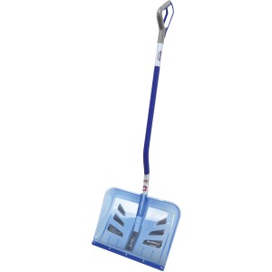 SONNECK SNOWMASTER Ice Edge Schneeschieber mit transparentem Blatt und blauem Stiel.