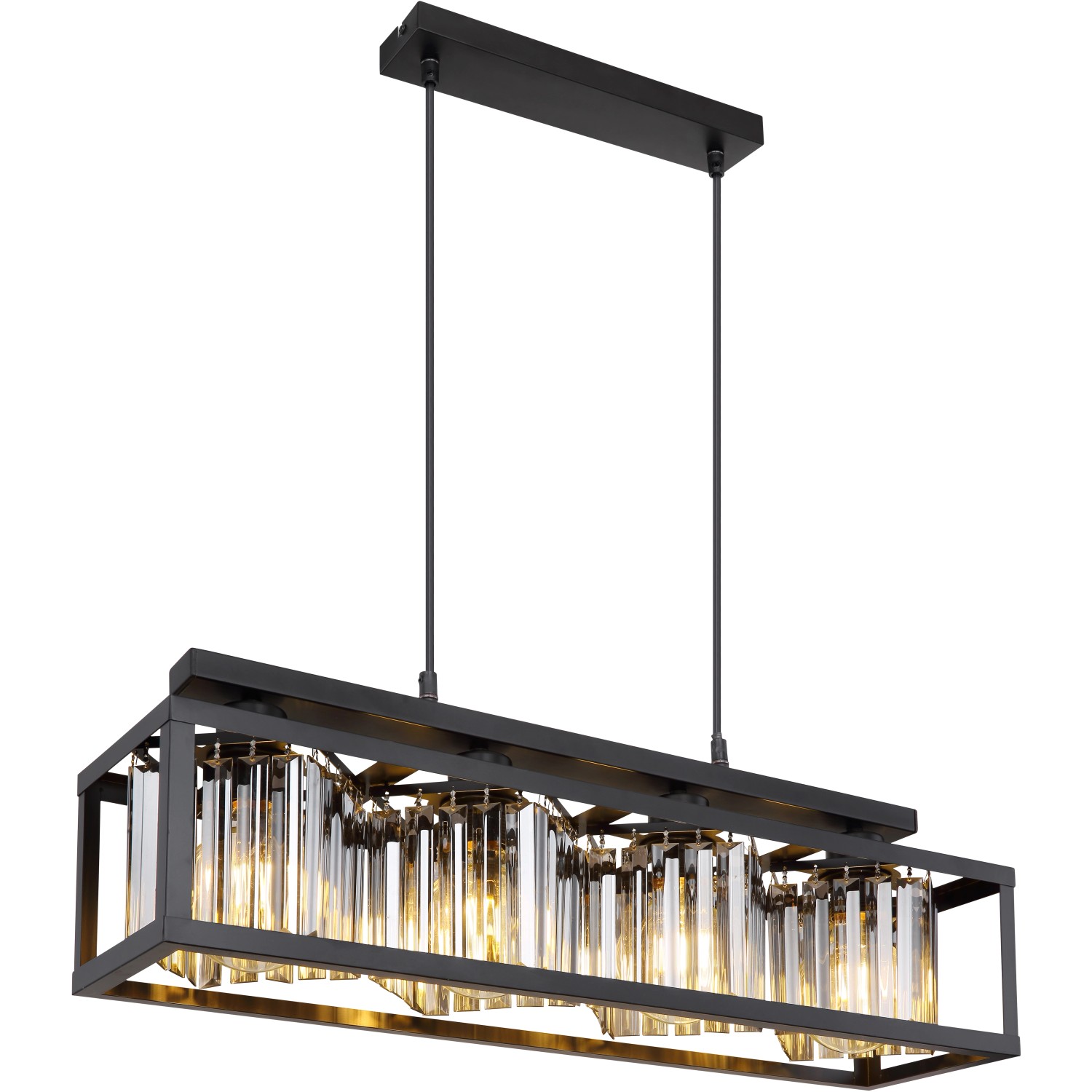 Globo Pendelleuchte Mathilde, 4-flammig, schwarz matt mit rauchfarbenen Glaskristallen.