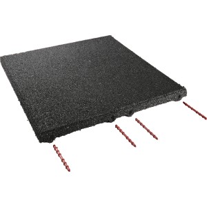 Schwarze Fallschutzplatte/Elastikmatte (50x50x3 cm) mit Steckverbindungen für Terrasse & Gehweg.