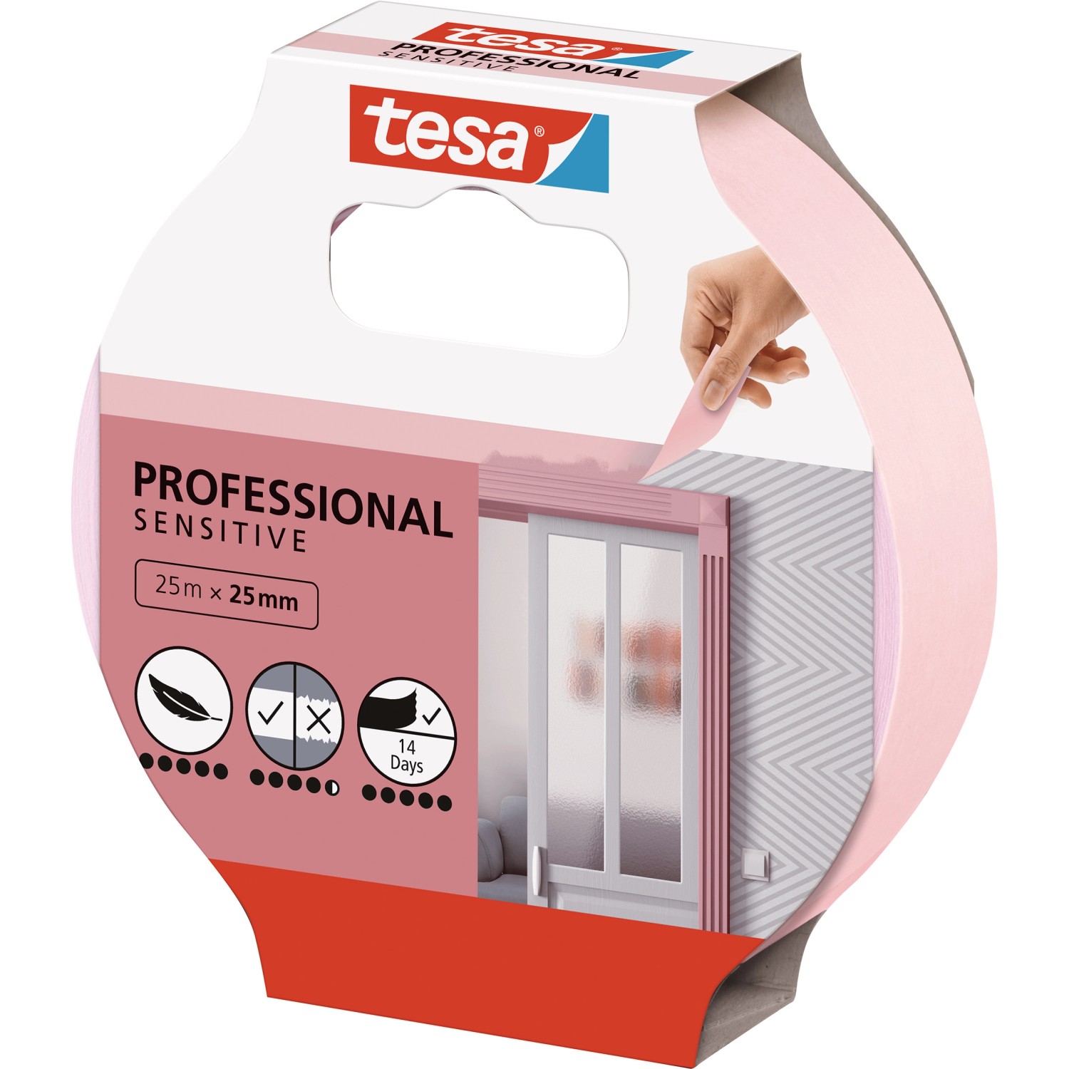 Tesa Malerband Professional Sensitive, 25 m x 25 mm, für empfindliche Oberflächen.
