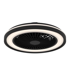 Schwarzer Eglo LED-Ventilator Sint Andre mit einstellbarem Weißlicht und RGB-Beleuchtung.