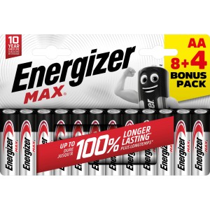 Energizer Max Mignon AA Batterien, 12er Pack (8+4 gratis), Alkali-Mangan-Batterie für Geräte des täglichen Gebrauchs.