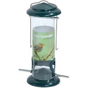 Dobar Vogelfutterspender aus Metall/Kunststoff mit zwei Futterplätzen und Aufhängebügel.