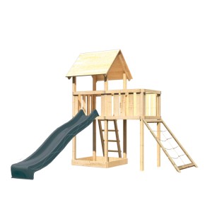Karibu Spielturm Lotti mit Rutsche Anbauplattform u. Netzrampe Natur-Anthrazit