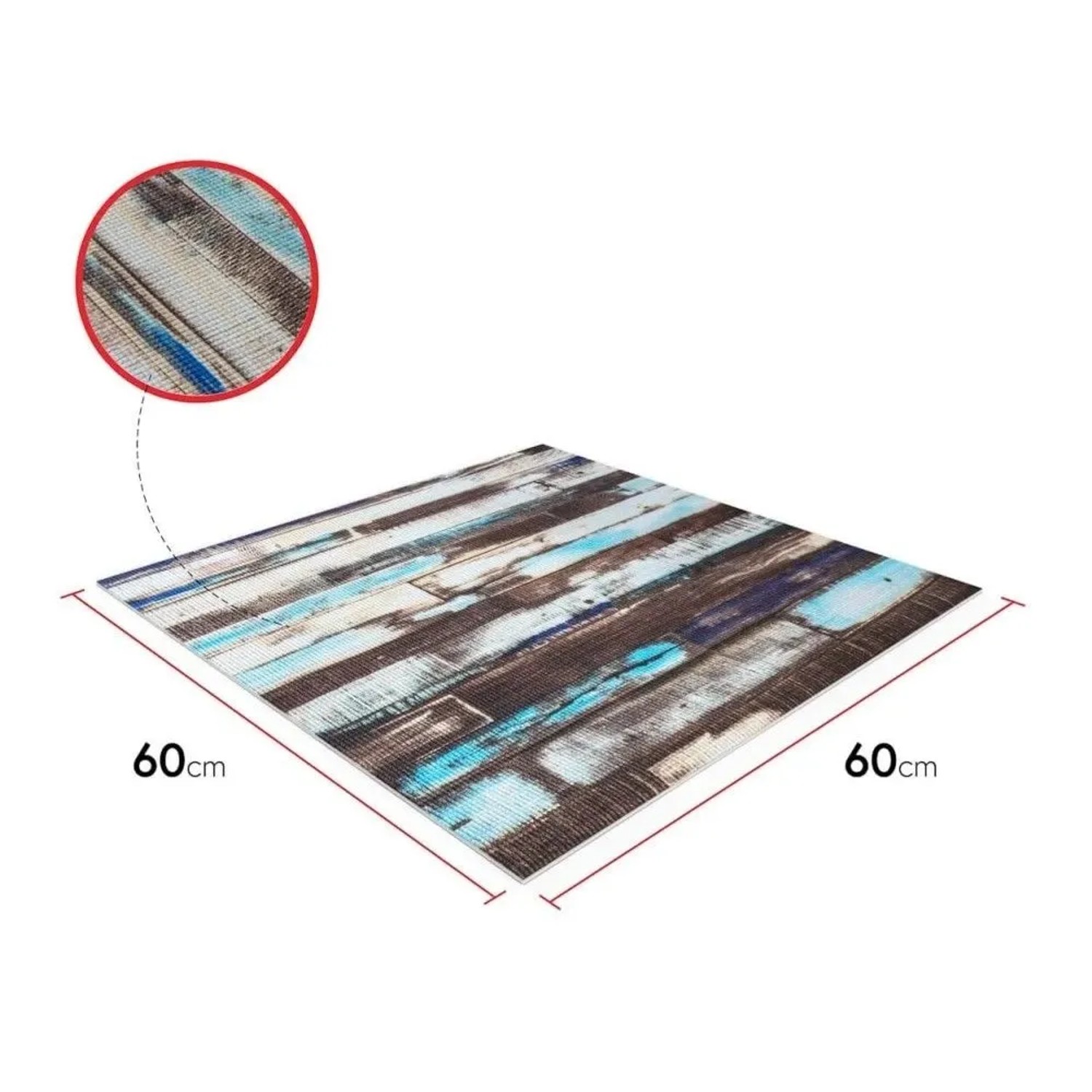 Quadratische Bauheld Waschmaschinenauflage 60x60 cm mit Vintage-Holzoptik in Braun, Weiß und Blau, rutschfest.