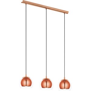 Eglo Rocamar Pendelleuchte: Kupferfarbene Hängelampe mit 3 klaren Glaskugeln.