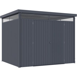 Pergart Gerätehaus Rheinfelden 108, anthrazitfarbenes Metall Gerätehaus mit Pultdach.