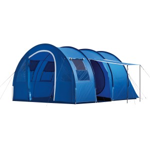 Blaues Camping Zelt mit Stahltürstange für 5 Personen. Wasserdichtes Familienzelt.