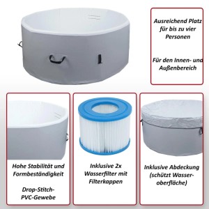 MCW Whirlpool N97 Ersatz-Pool, aufblasbar, rund, mit Abdeckung und Filtern.