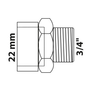 Kirchhoff Übergangsnippel, 22mm x 3/4 Zoll, blanke Muffe, für Lötfittings.