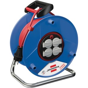 Brennenstuhl Kabeltrommel Garant ST+ Bretec, 50m, blau, mit 4 Steckdosen und Überhitzungsschutz.