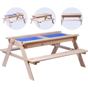 Dobar Kinderspieltisch aus Holz mit 2 blauen Matschboxen, ideal für Garten & Outdoor-Spaß.