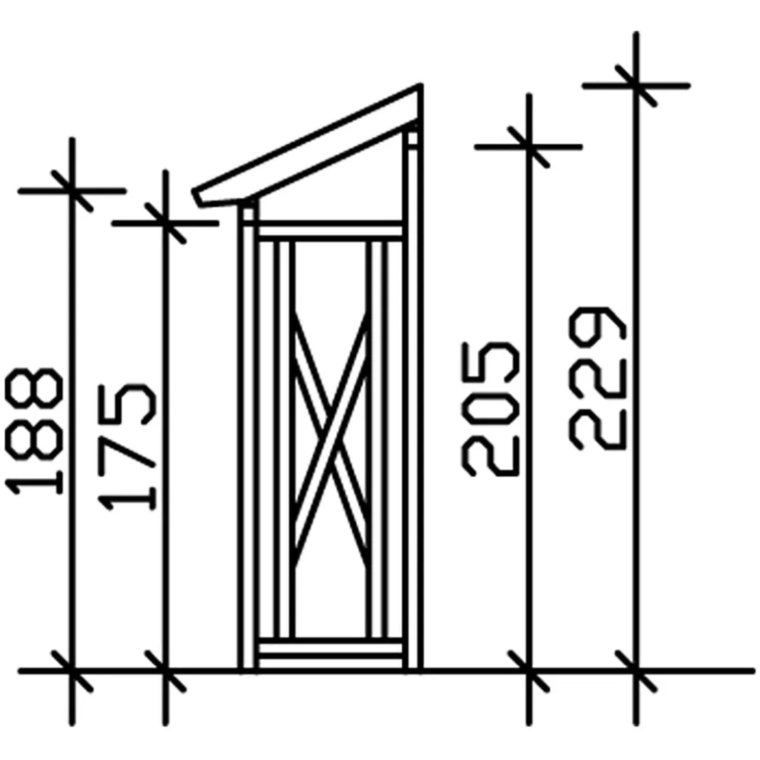 Technische Zeichnung: Skan Holz Holzunterstand Paul 1, Maße 240x88 cm, Kaminholzregal