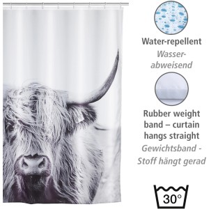 Wenko Duschvorhang Yak mit Highland-Rind Motiv, 180x200 cm, waschbar.