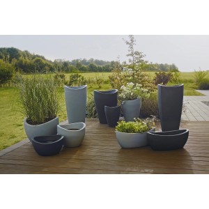 Scheurich Jardiniere Wave Globe Pflanzschalen in Stony-Grey, verschiedene Größen und Formen.