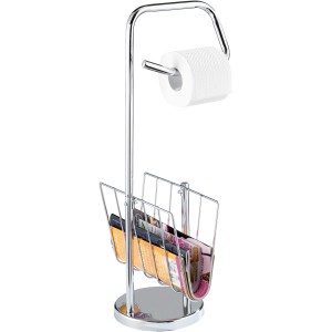 Wenko Stand WC-Garnitur mit Zeitungshalter aus Chrom, mit Toilettenpapierrolle und Zeitschriften.