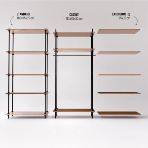 Ar Shelving Deco Set Garderobe, 185x235x35 cm, mit Regalen und Kleiderstange.