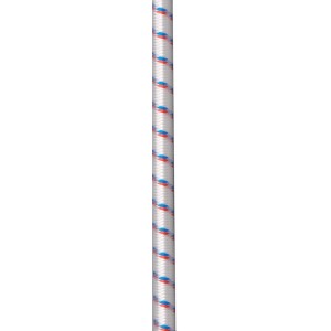 Weißes Seilflechter Gummiseil, Ø 6 mm, mit blauen und roten Akzenten.