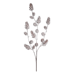 DPI Zapfen-Zweig mit Schnee und Eis, 58 cm, weiß-braun, für winterliche Deko.