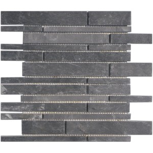 Mosaikmatte Black Slate Bricks, 30x30 cm, aus Naturstein in dunklem Grau.