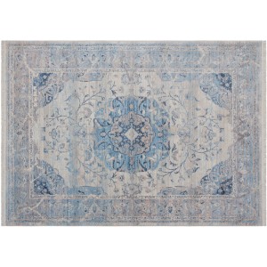 Blauer Kayoom Vintageteppich Tibet Nagqu, 200x290 cm, mit orientalischem Muster und Fransen.