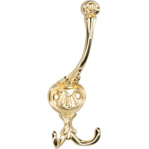 Glänzender, messingfarbener Siro Huthaken 504 aus Metall mit Jugendstilmuster und 2 Haken.