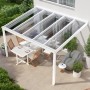 Weiße Terrassenüberdachung Professional 400x300 mit klarer Polycarbonat-Platte. Inkl. Regenablauf.