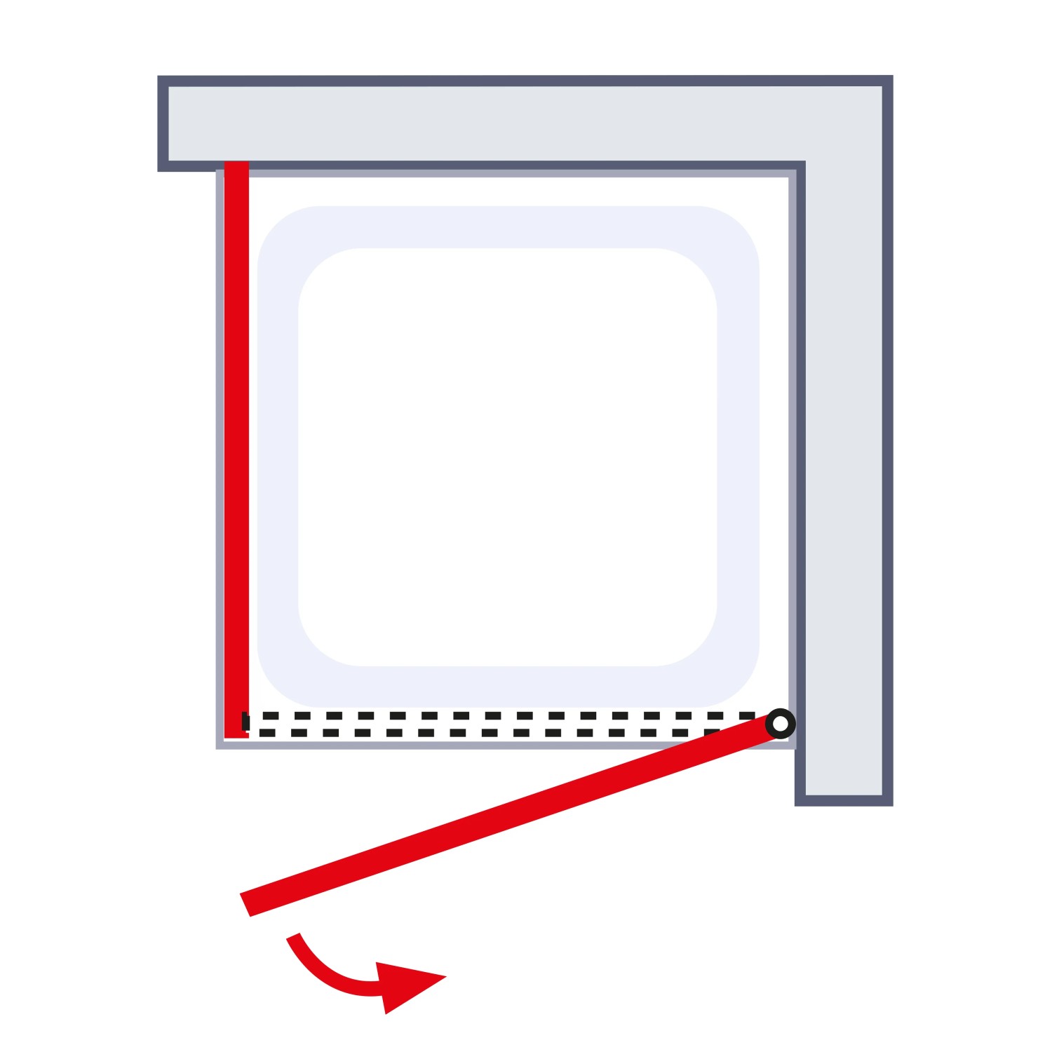 Skizze einer Schulte ExpressPlus Drehtür mit Seitenwand AlexaStyle2.0, 90x90x192 cm.