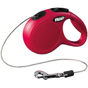 Rote Flexi Seil-Roll-Leine New Classic XS, 3 m. Hundeleine mit Bremssystem und reflektierenden Streifen.