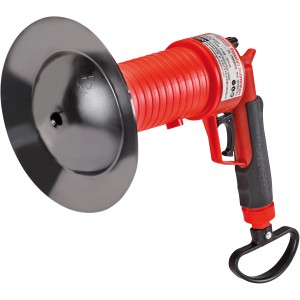 Rothenberger Industrial Pressluft-Rohrreiniger mit rotem Gehäuse und schwarzem Saugaufsatz.