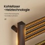 Schwarzer Emke Handtuchwärmer Heizkörper mit glühenden Heizelementen. Detail der effizienten Trockenheizung.