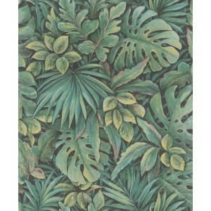 Grüne Marburg Vliestapete Botanica mit floralem Muster und tropischen Blättern.