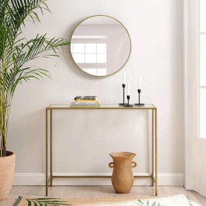 Vasagle Konsolentisch mit Hartglasplatte und goldenem Metallrahmen. Dekorative Aufstellung im Wohnraum.