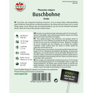 Sperli Buschbohne Scuba Samenpackung, ertragreiche Sorte für den Gemüseanbau.