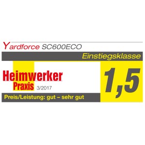 Testurteil "sehr gut" für Yardforce SC 600 ECO Mähroboter. Auszeichnung von Heimwerker Praxis.