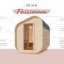 Karibu Fasssauna Asymmetrisch 1 aus naturbelassenem Holz mit Ofen (9 kW Bio Extern).