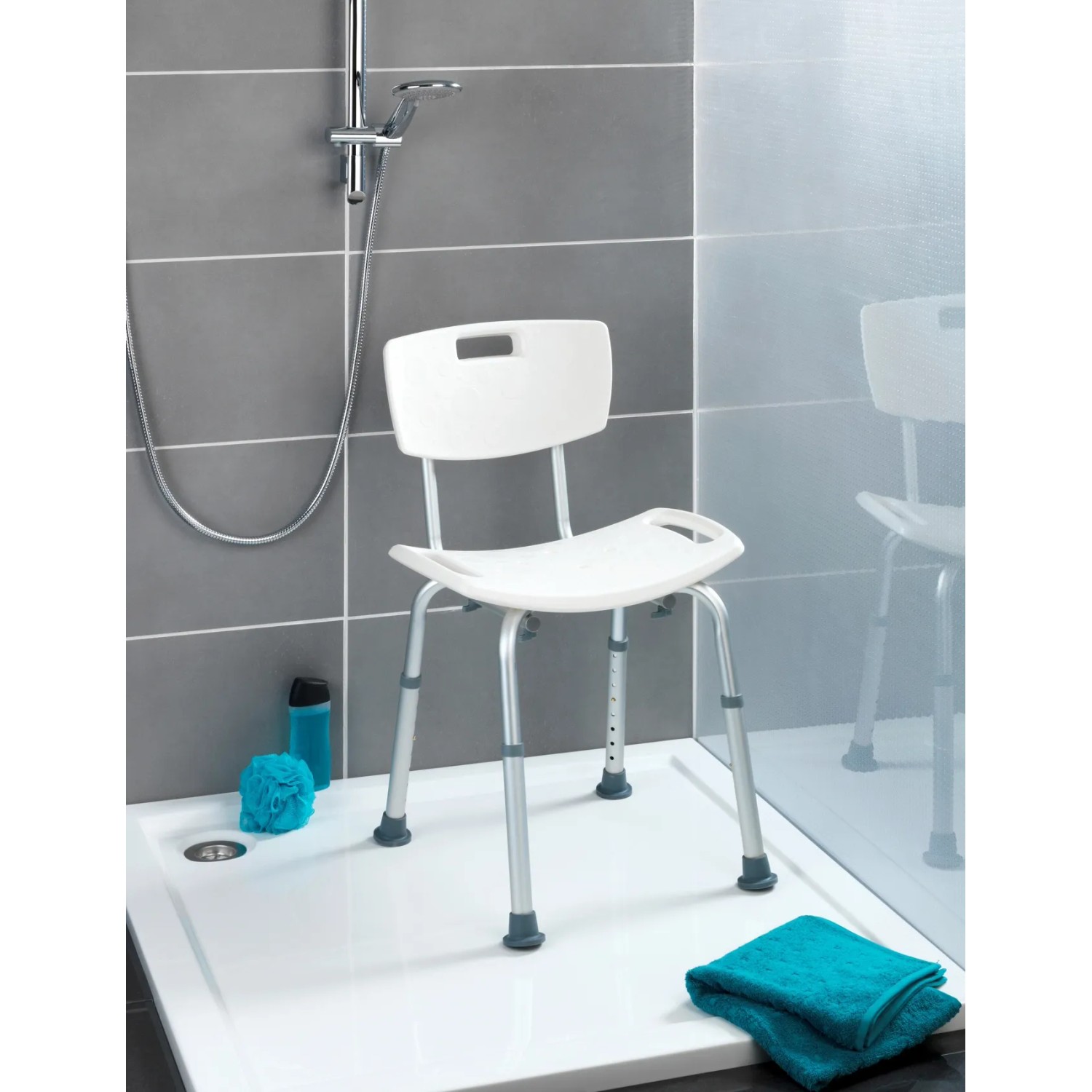 Wenko Badhocker mit Rückenlehne Secura Kunststoff 49 x 68,5-85,5 x 54 cm Weiß kaufen bei OBI