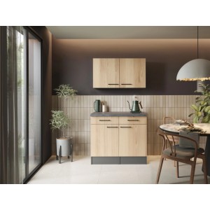 Respekta Oliver Sideboard Set 100 cm mit Oberschränken, Artisan Eiche Fronten, Granit Optik Arbeitsplatte in Küche.