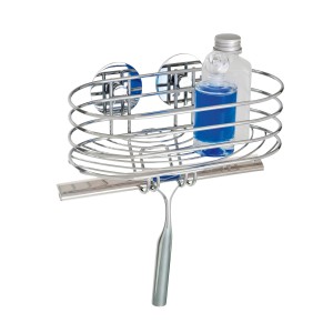 Verchromte Wenko Wandablage mit Duschabzieher zur Montage ohne Bohren. Handtuchhalter mit Haken.