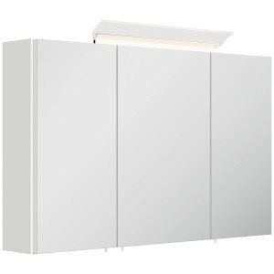 Posseik Spiegelschrank, 100 cm, weiß hochglanz, mit LED-Lampe und Glasböden.